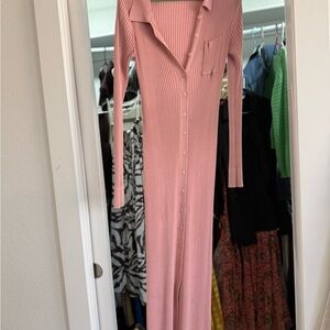 STAUD Blush Ribbed Long Sleeve Maxi Dress